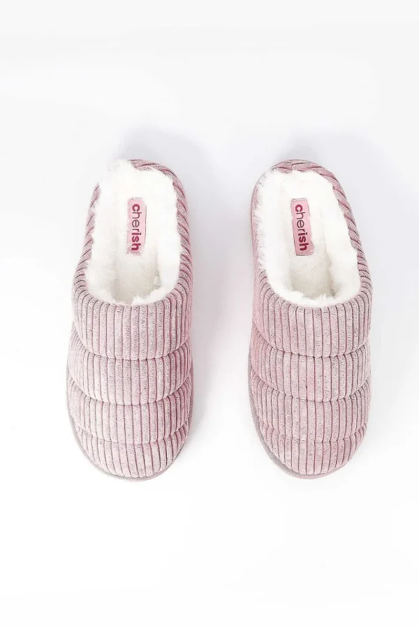 Velour Ribbed Mule Slipper In Pink