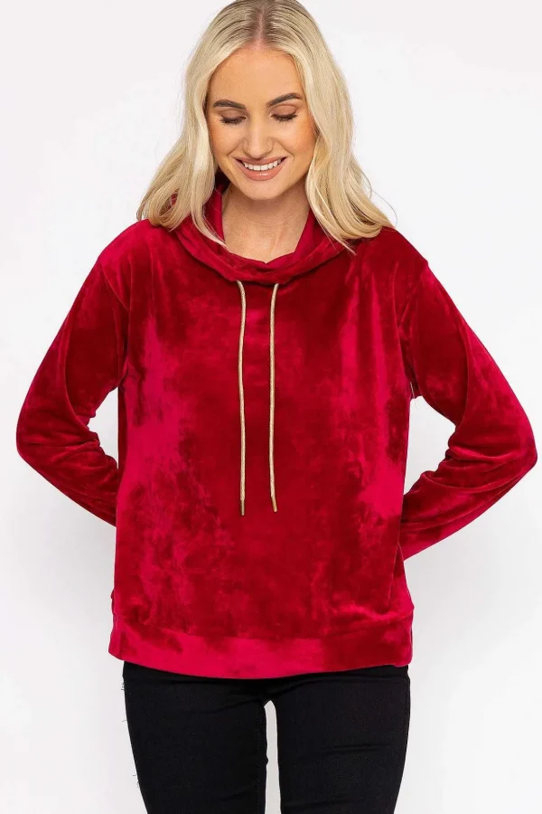 Velvet Hoody In Burgundy