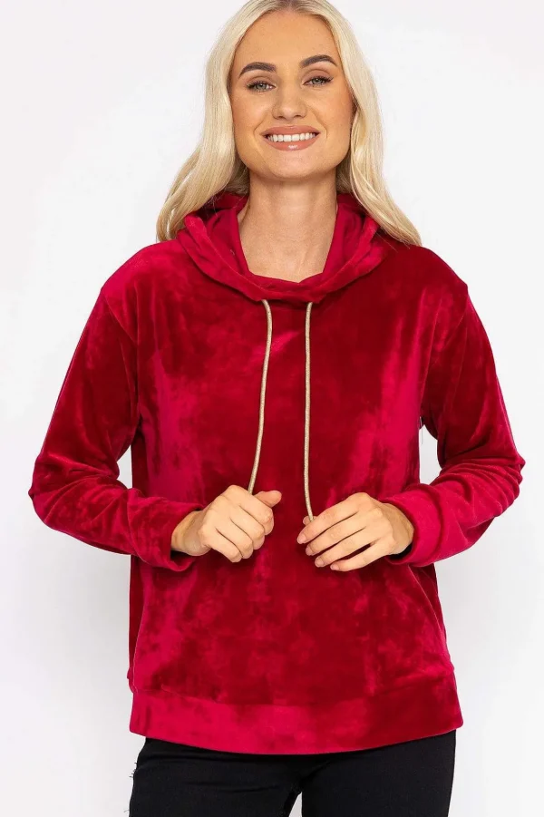 Velvet Hoody In Burgundy