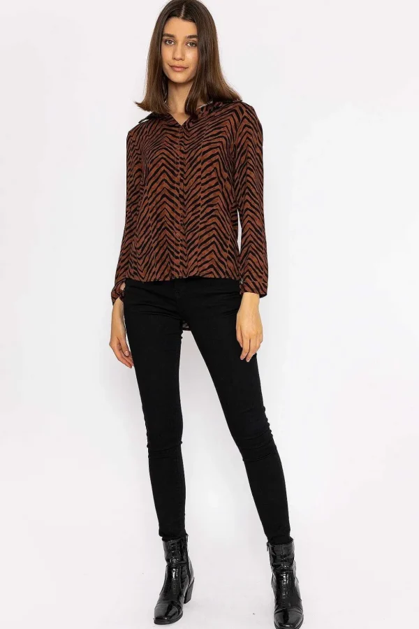 Viscose Shirt In Brown Animal Print