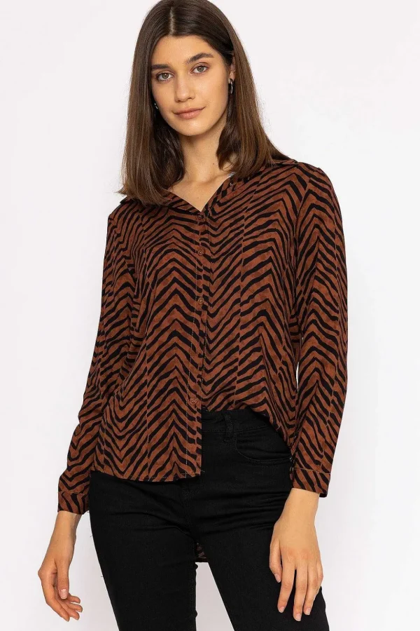 Viscose Shirt In Brown Animal Print
