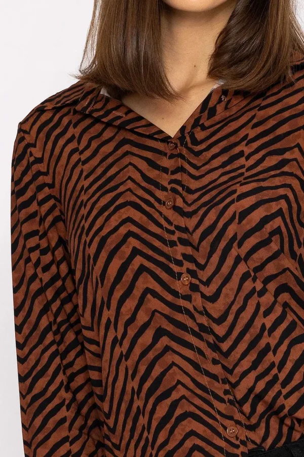 Viscose Shirt In Brown Animal Print