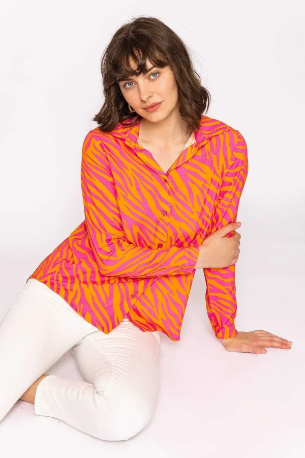 Viscose Shirt In Orange And Pink