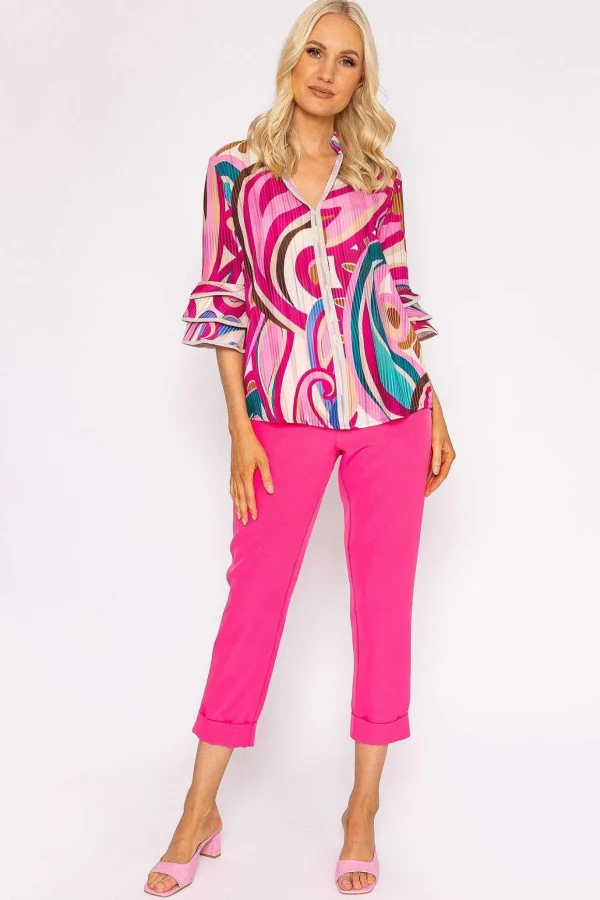 V-Neck Frill Sleeve Top In Pink Paisley