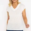 V-Neck Slub Top With Neck Details In Ecru