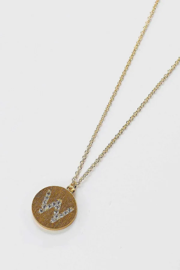 W Initial Necklace In Gold