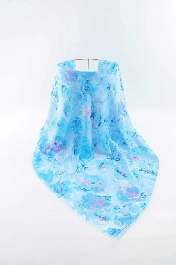 Watercolour Rose Scarf In Blue