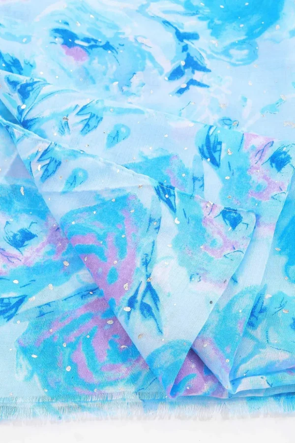 Watercolour Rose Scarf In Blue