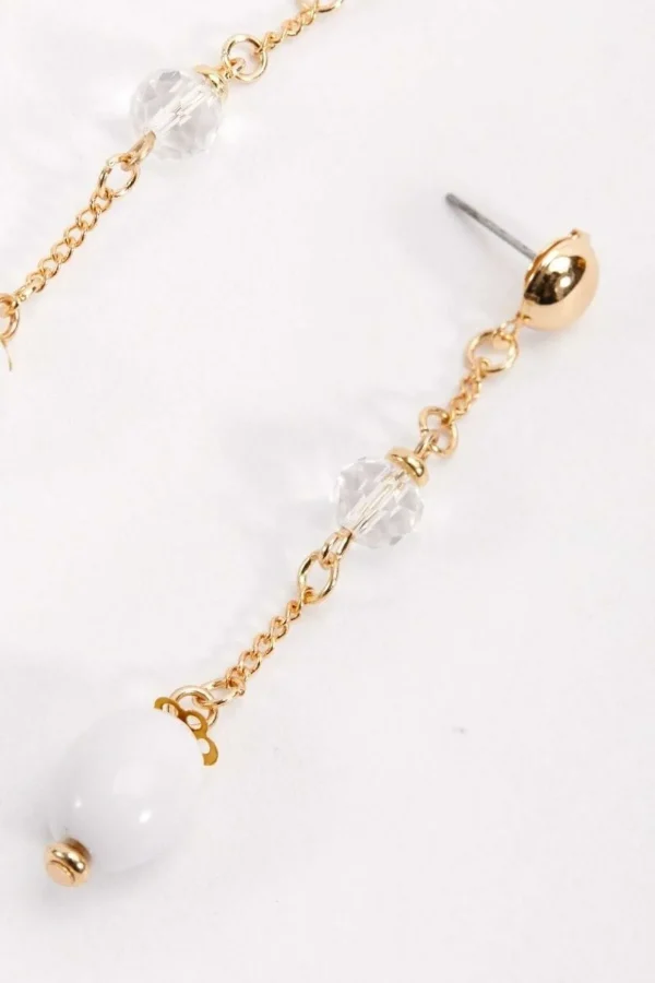 White Beaded Drop Earrings