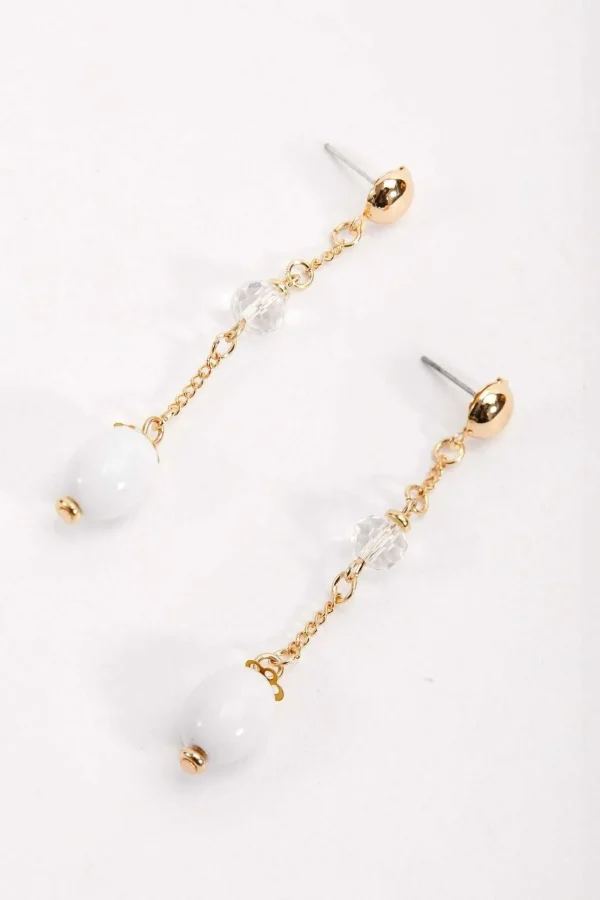 White Beaded Drop Earrings
