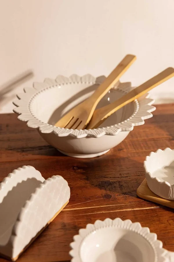 White Ceramic Salad Bowl Serving Set