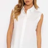 White Textured Sleeveless Blouse