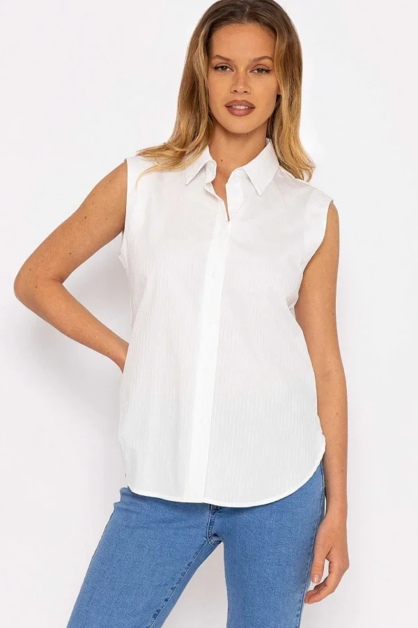 White Textured Sleeveless Blouse