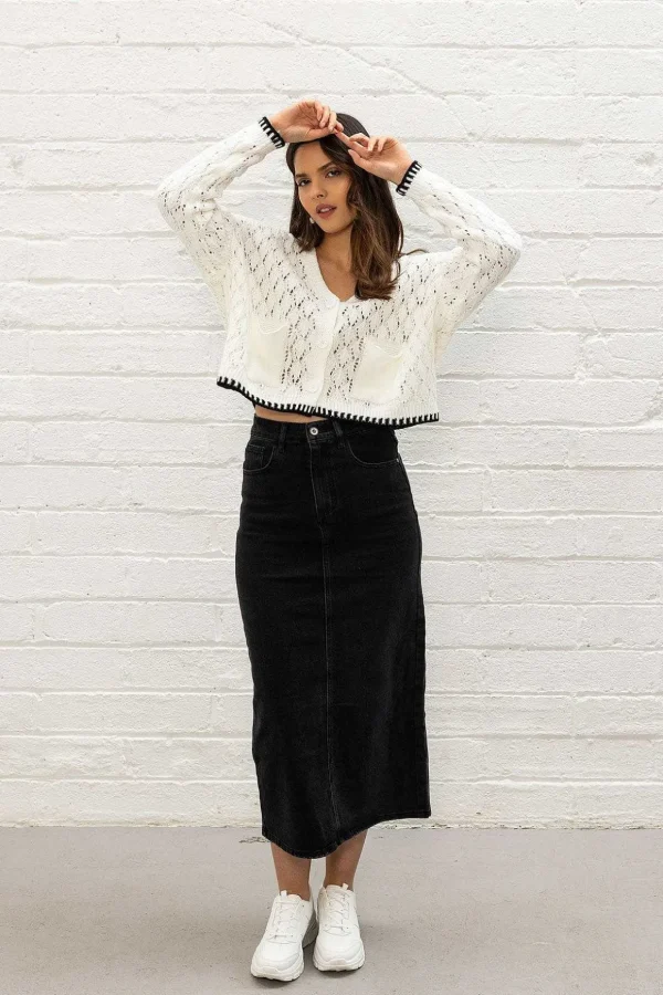 White Tipped Edge Cardigan