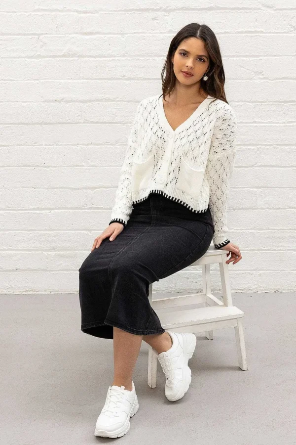 White Tipped Edge Cardigan