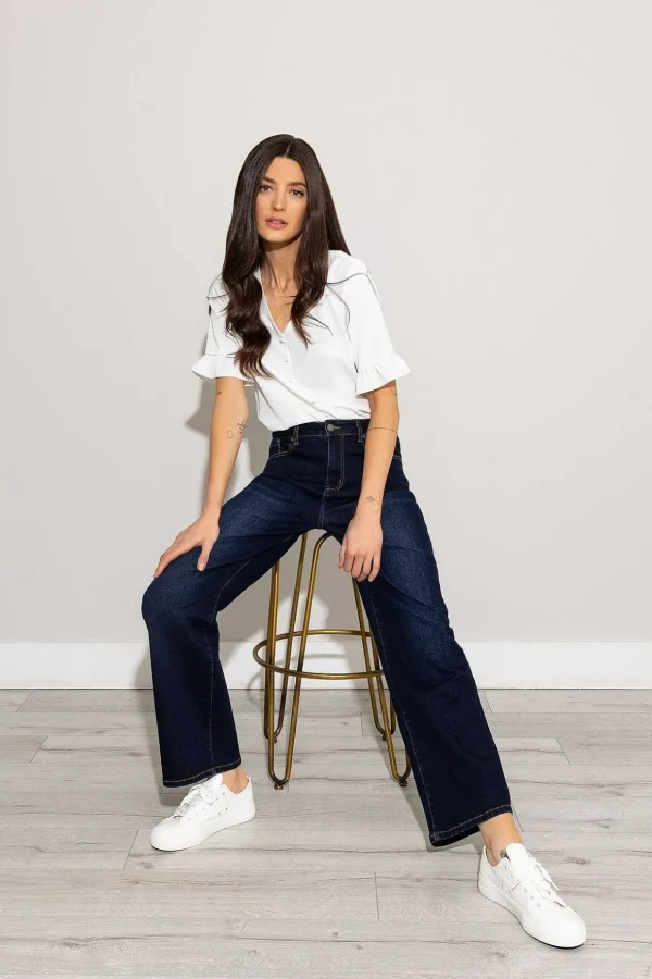 Wide Leg Denim Jeans In Indigo