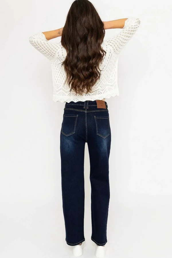 Wide Leg Denim Jeans In Indigo