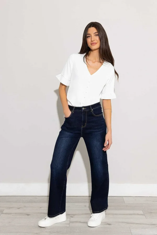 Wide Leg Denim Jeans In Indigo