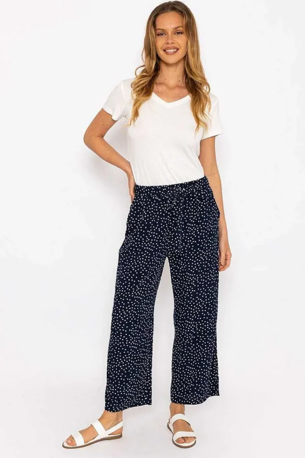 Wide Leg Navy Polka Dot Trousers