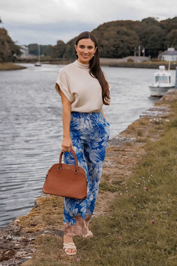 Wide Leg Trousers In Blue Print