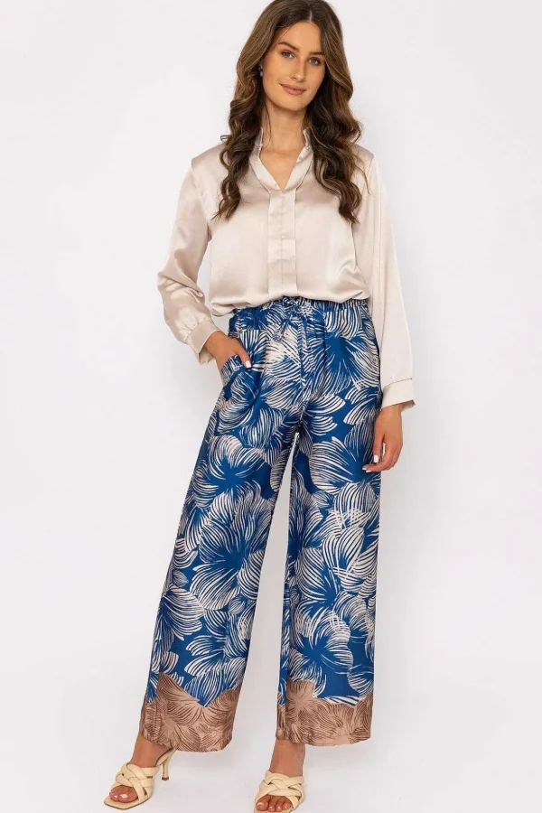 Wide Leg Trousers In Blue Print