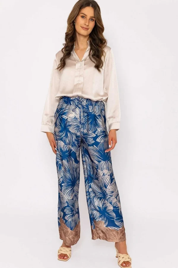 Wide Leg Trousers In Blue Print