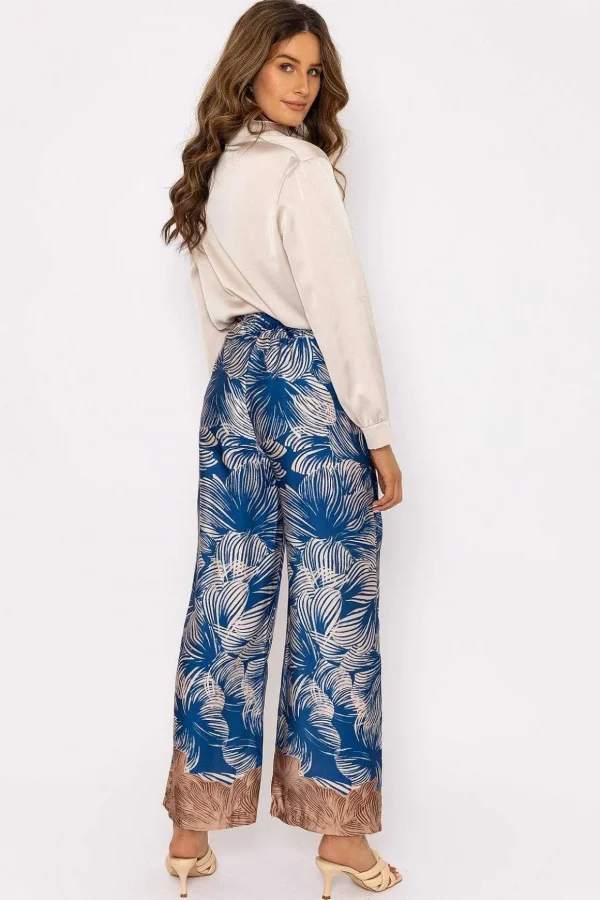 Wide Leg Trousers In Blue Print