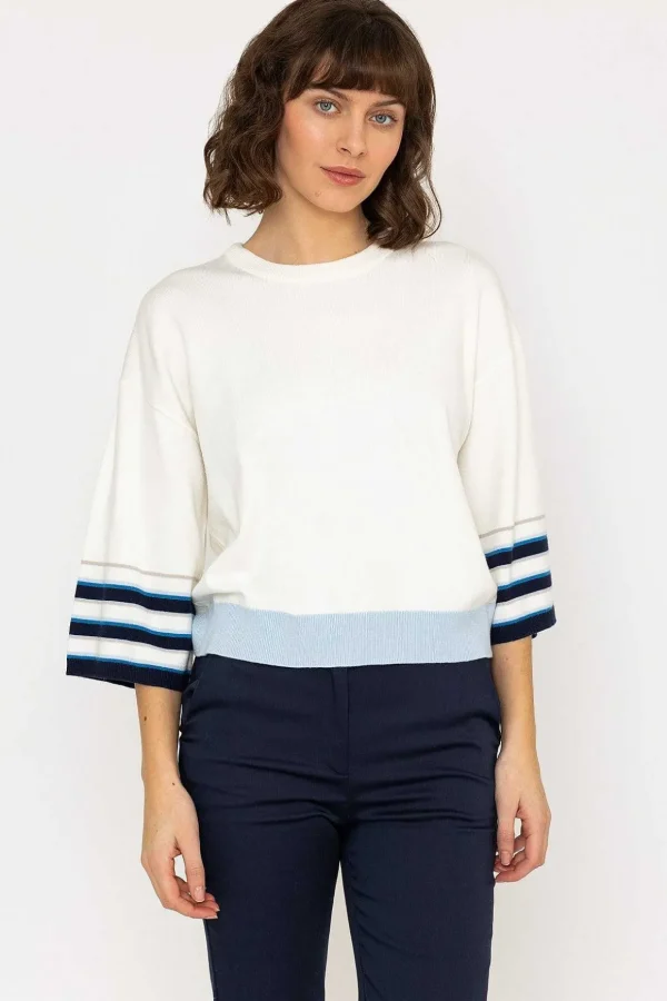 Wide Sleeve Stripe Knit In Ecru