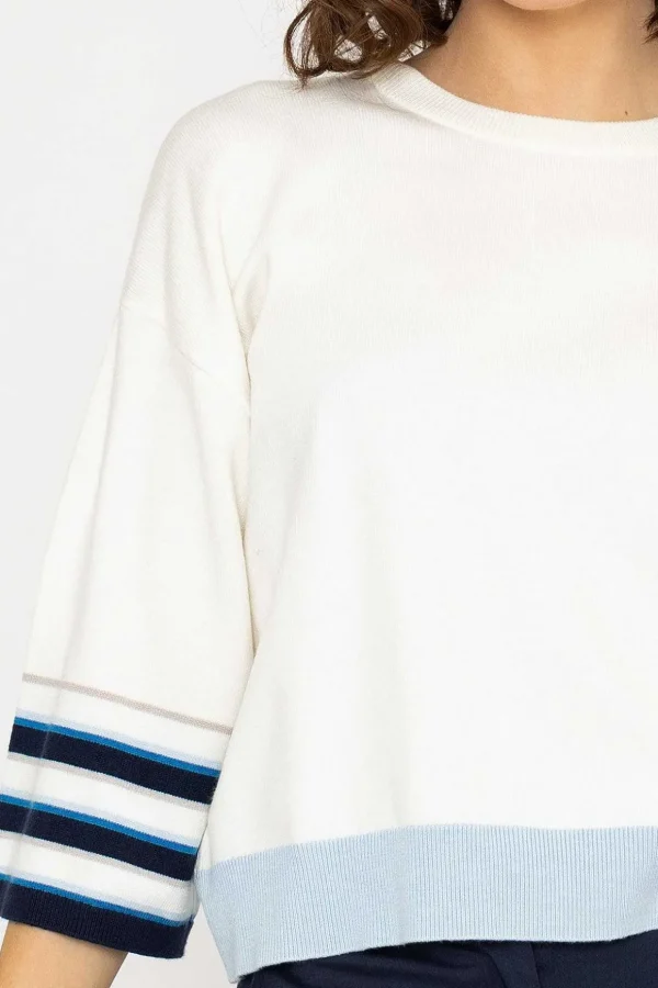 Wide Sleeve Stripe Knit In Ecru