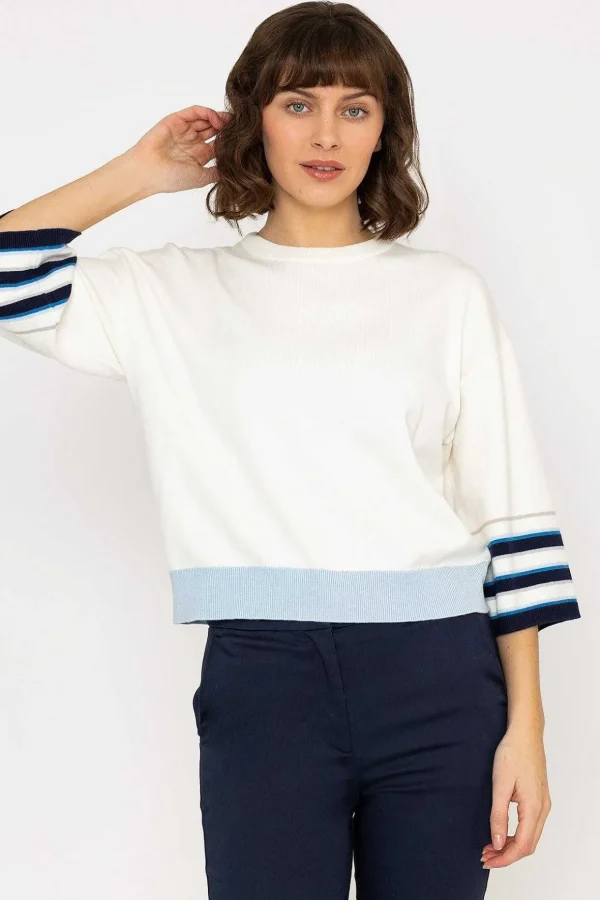 Wide Sleeve Stripe Knit In Ecru