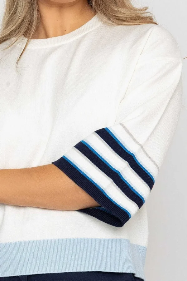 Wide Sleeve Stripe Knit In Ecru