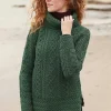 Women'S Merino Wool Cowl Neck Sweater In Green