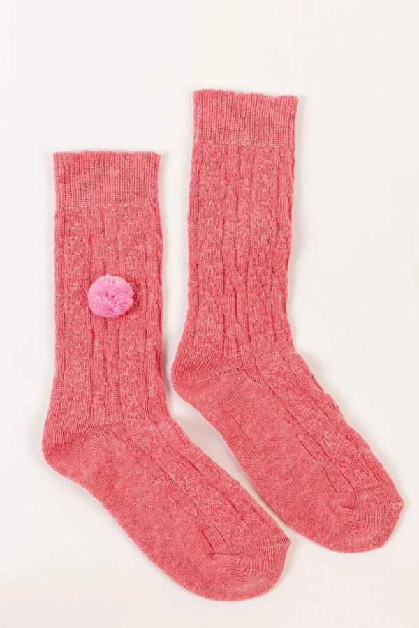 Wool Blend Pom Pom Socks In Pink