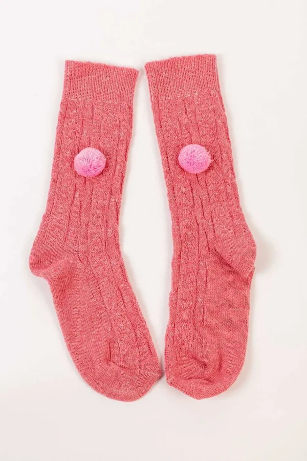 Wool Blend Pom Pom Socks In Pink