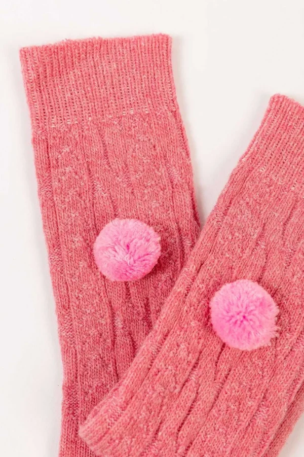 Wool Blend Pom Pom Socks In Pink