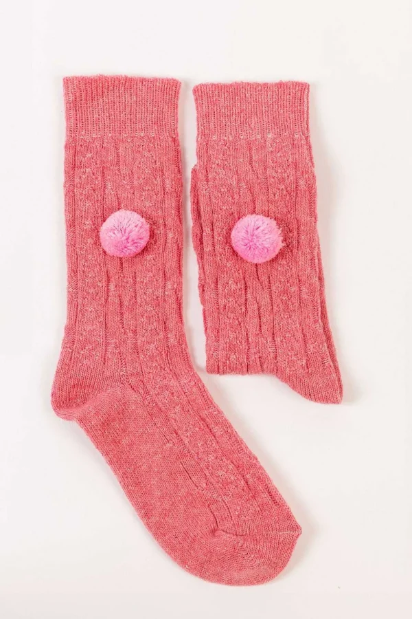 Wool Blend Pom Pom Socks In Pink