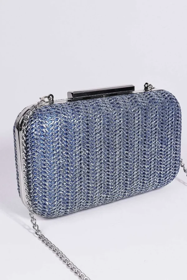 Woven Metallic Clutch In Navy