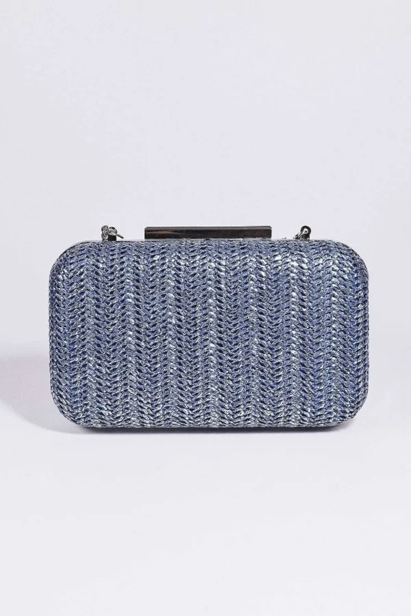 Woven Metallic Clutch In Navy