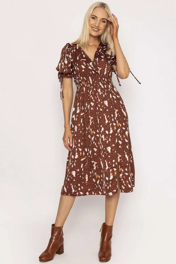 Wrap Midi Dress In Brown