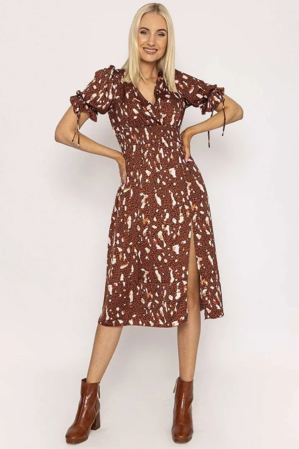 Wrap Midi Dress In Brown