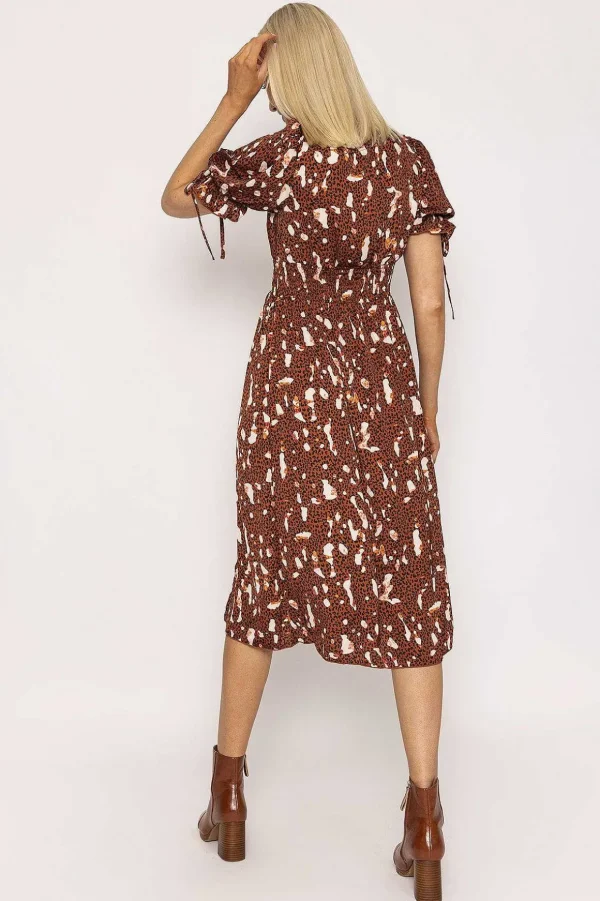 Wrap Midi Dress In Brown