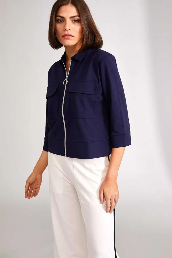 Zip Jacket With Pockets In Navy