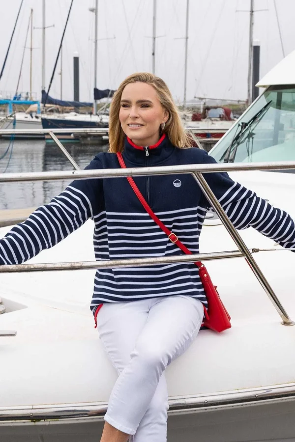 1/2 Zip Stripe Sweatshirt In Navy