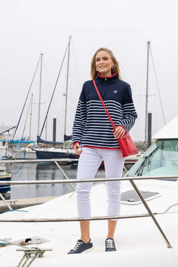1/2 Zip Stripe Sweatshirt In Navy