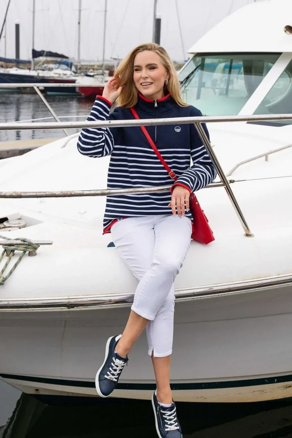 1/2 Zip Stripe Sweatshirt In Navy