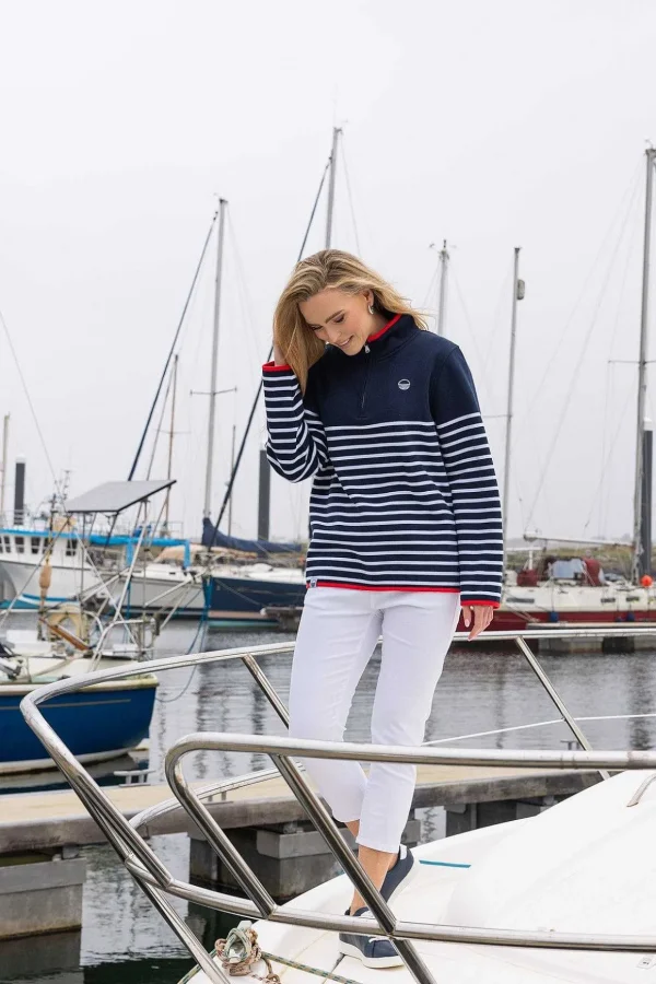 1/2 Zip Stripe Sweatshirt In Navy